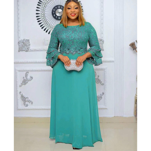 African European American Plus Size Wish New Edge Embroidery Chiffon Dress