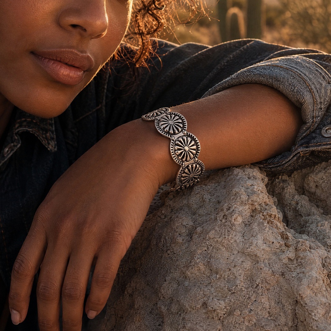 Cross-border American Western retro sun pattern metal bracelet with distressed buckle pattern open bangle bracelet