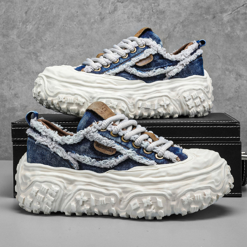 Men's 2025 Summer Popular Foreign Trade Versatile Washed Denim Tire Sole Thick Sole Heightening Sports Casual Dad Shoes