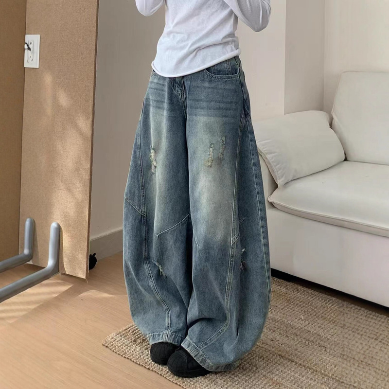 Wide-Leg Scythe Jeans for Women, Spring and Summer Loose Denim Wide-Leg Pants, High-Waisted Slimming Pants for Women Wide-Leg Scythe Jeans for Women, Spring and Summer Loose Denim Wide-Leg Pants, High-Waisted Slimming Pants for Women