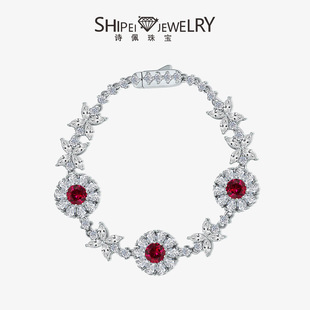 Shipei Jewelry 2025 925 Silver Inlaid Red Corundum 85 Points Round 6mm Simulated Gemstone Bracelet 15-20cm