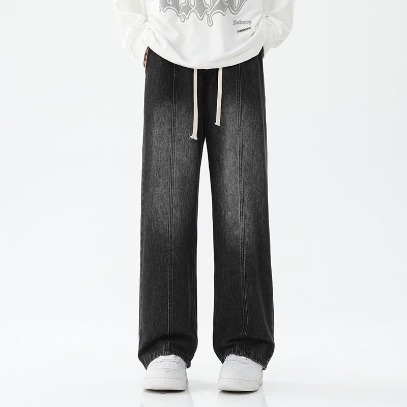 Shanggu Men's Japanese-style Casual Drawstring Waist Jeans Men's Wide-leg Pants Plus Size Cross-border Men's Denim Long Pants Shanggu Men's Japanese-style Casual Drawstring Waist Jeans Men's Wide-leg Pants Plus Size Cross-border Men's Denim Long Pants