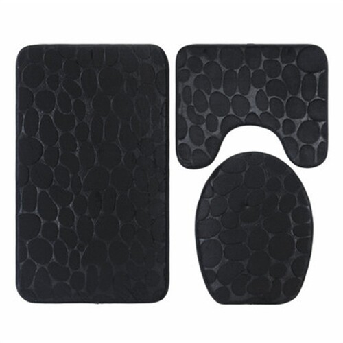 Rug bathroom toilet set household anti-slip water-absorbent mat coral velvet cobblestone print bathroom mat