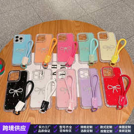 蝴蝶结iPhone16手机壳滴胶苹果14挂绳马卡龙17仿原彩色钻石壳新款