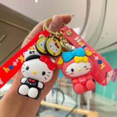 蝶ネクタイkt猫かわいいキーホルダー漫画人形学生カバンストラップ自動車キーチェーン小プレゼント卸売り