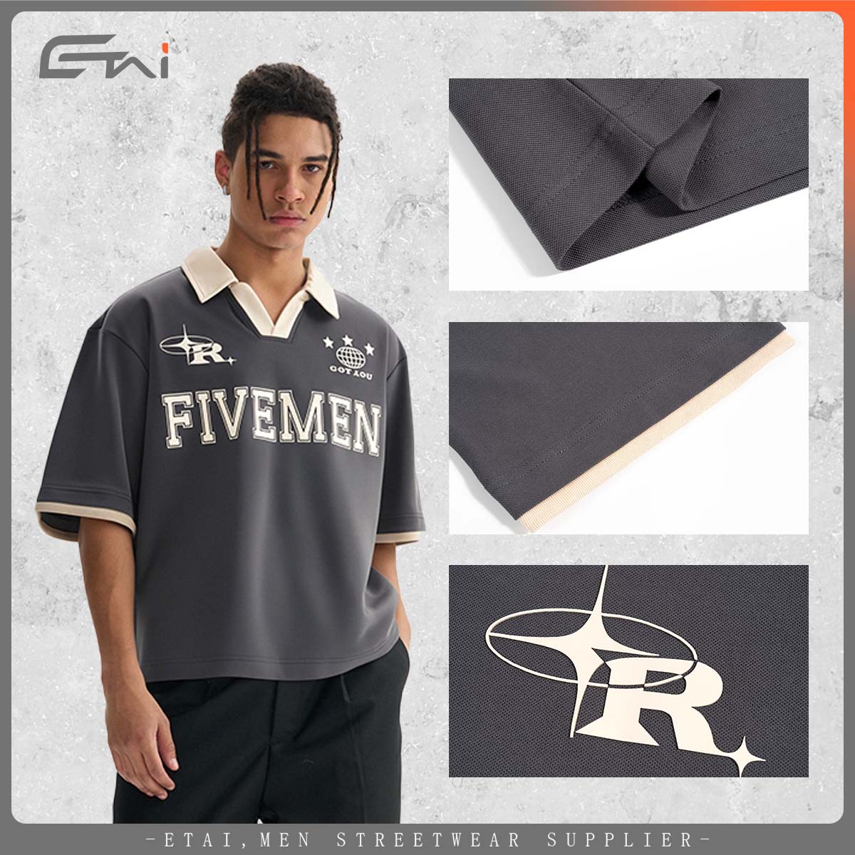 ETAI Hombre| Camiseta retro americana de manga corta marca de moda de alta calidad para hombres de manga corta image 5