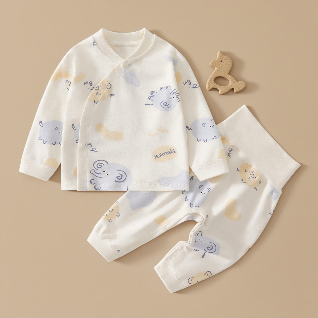 7A Antibacterial Kidsren's Intimates Set Pure Cotton Baby Split Autumn Clothes and Long Pants High Waist Belly Protection Baby Home Clothes Set