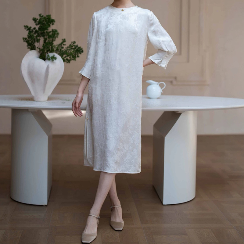 National Style New Chinese-Style Women's Clothing, Nanyou High-End Satin Rayon Jacquard Light Luxury Dress, Zen-Inspired Improved Cheongsam