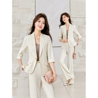 时尚职业西服套装女2026春秋新款修身通勤西装优雅气质七分袖正装