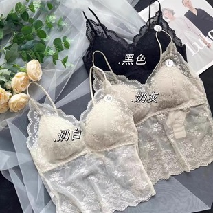 Summer lace bra, top with cups, thin underwear, base tank top, lifting effect