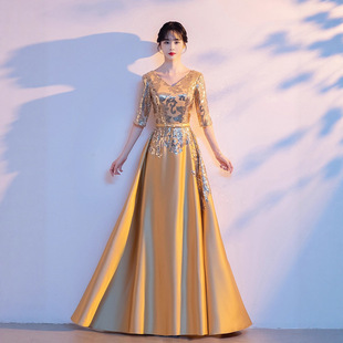 Large Choir Conductor Performance Dress for Women, Long Red Satin Evening Gown for Adult Singing Competition