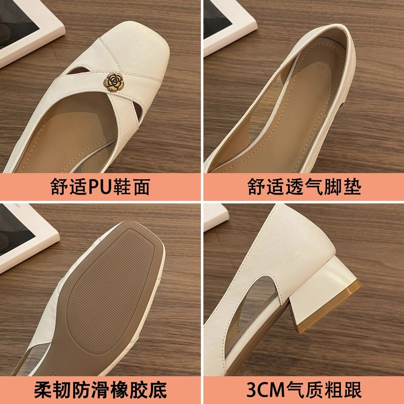 头层羊皮~法式凉单鞋女方头镂空洞洞鞋复古浅口侧空透气玛丽珍鞋|undefined