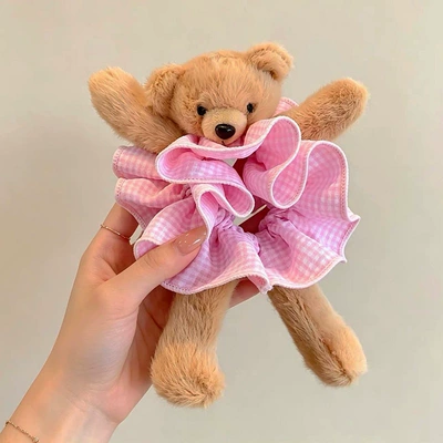 for bun hairstyles, commuting high – Saç üçün rezinlər - pink-fine-plaid-bear-style