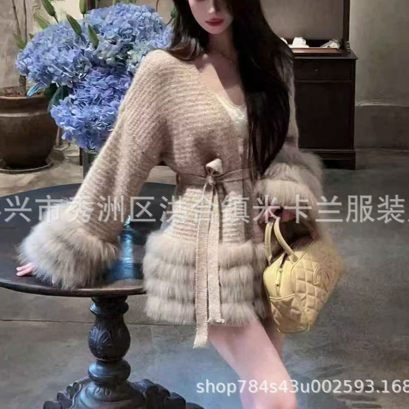 Contains Wool 2025 New Autumn Fox Fur Mid-Length Knitted Cardigan Sweater Jacket Women's Loose Knitted Knitwear