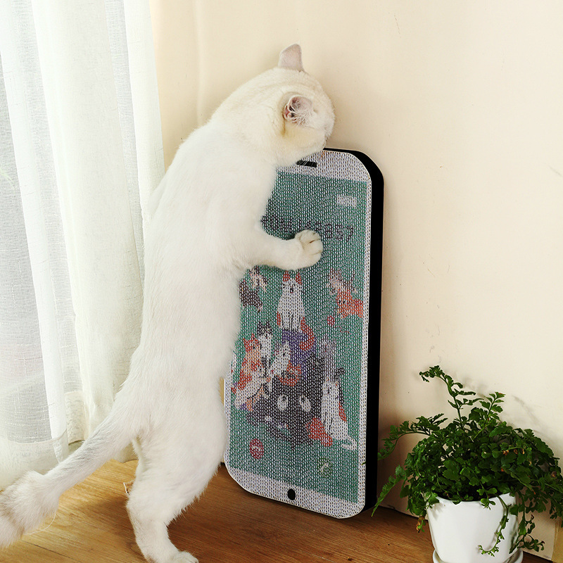 创意手机猫抓板白色瓦楞纸耐磨耐抓不掉屑猫咪磨爪板支持OME生产|undefined