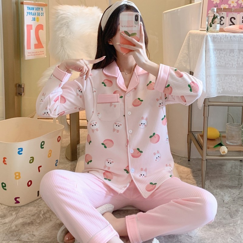 2025 pijamas de manga larga otoño y invierno ropa de aire de algodón intercalado embarazo y postpartum amamentación cálida ropa doméstica set