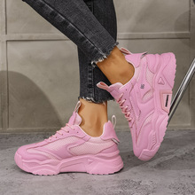 2025跨境糖果色网面老爹鞋女式厚底休闲运动鞋百搭软底透气跑步鞋