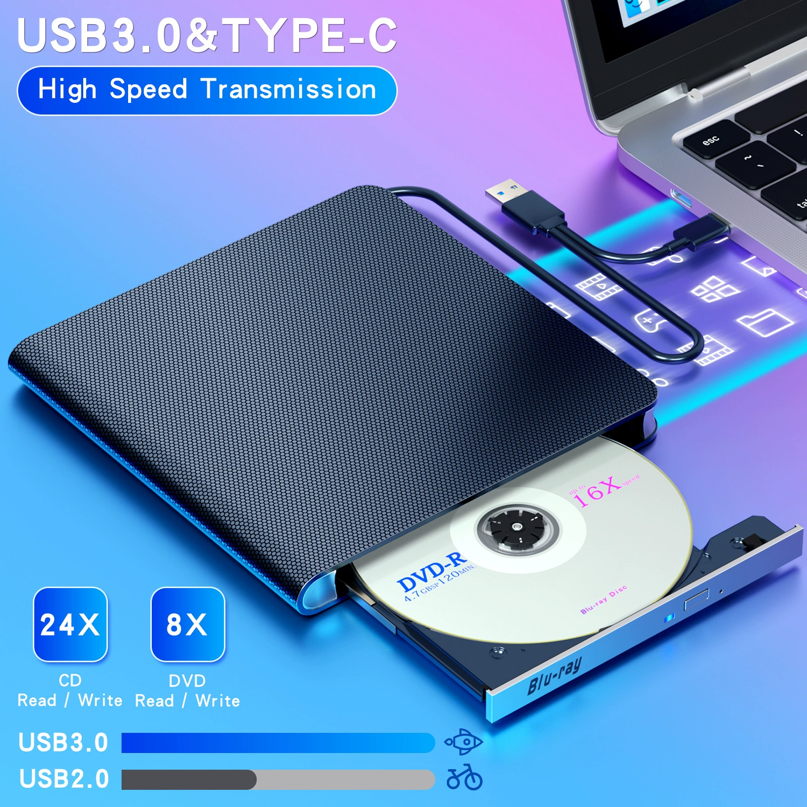 Новый Blu-ray многофункциональный высокоскоростной usb/typec Внешний dvd ноутбук мобильный компьютер настольный оптический привод
