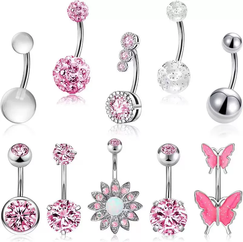 (Cross-border trading), set stainless steel, belly button piercing pearl, 10 pieces
