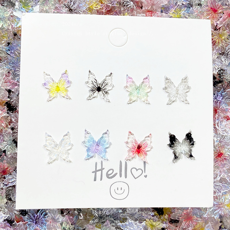 Popular Ice-Transparent Temperature-Changing Soft Butterfly Resin Nail Art Jewelry Gradient Wings Butterfly Simple Nail Resin Diamond Wholesale