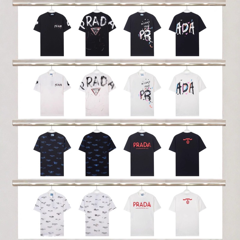 Cross-Border High Version New Trendy Brand Prad Metal Triangle Logo Men and Women Couple Short-Sleeved Loose Casual T-Shirts Cross-Border High Version New Trendy Brand Prad Metal Triangle Logo Men and Women Couple Short-Sleeved Loose Casual T-Shirts
