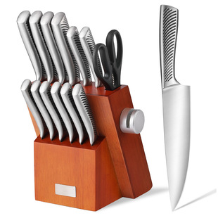 in stock chef knife knife multi-function scissors sharpening rod stainless steel with knife holder 14 pieces combination suit factory