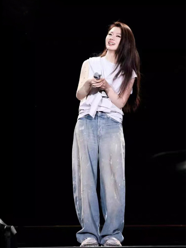 现货单衣纯同款泼墨复古牛仔裤2025秋季新小众设计感宽松女直筒裤|undefined