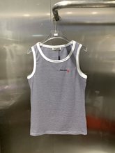 25夏季新款条纹百搭撞色字母刺绣设计针织吊带背心无袖打底上衣