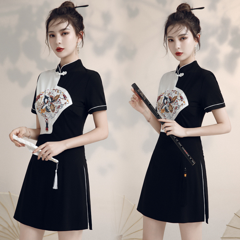 The fashion tide modified cheongsam two-piece suit shortsChinese dresses oriental retro Qipao Cheongsam for women  new girl art tea clothing