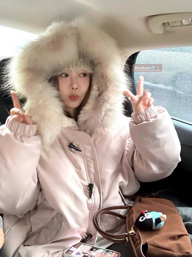Corea de alta sensación hermoso botón de cuerno de buey encapuchado ropa de algodón para mujeres invierno 2025 nuevo tipo de chaqueta de algodón gruesa image 8
