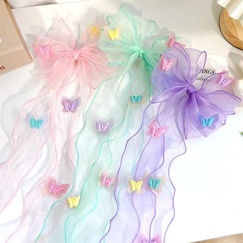 超仙網紗蝴蝶小女孩洋氣髮帶飄帶髮夾甜美森系發卡編髮夾公主髮飾