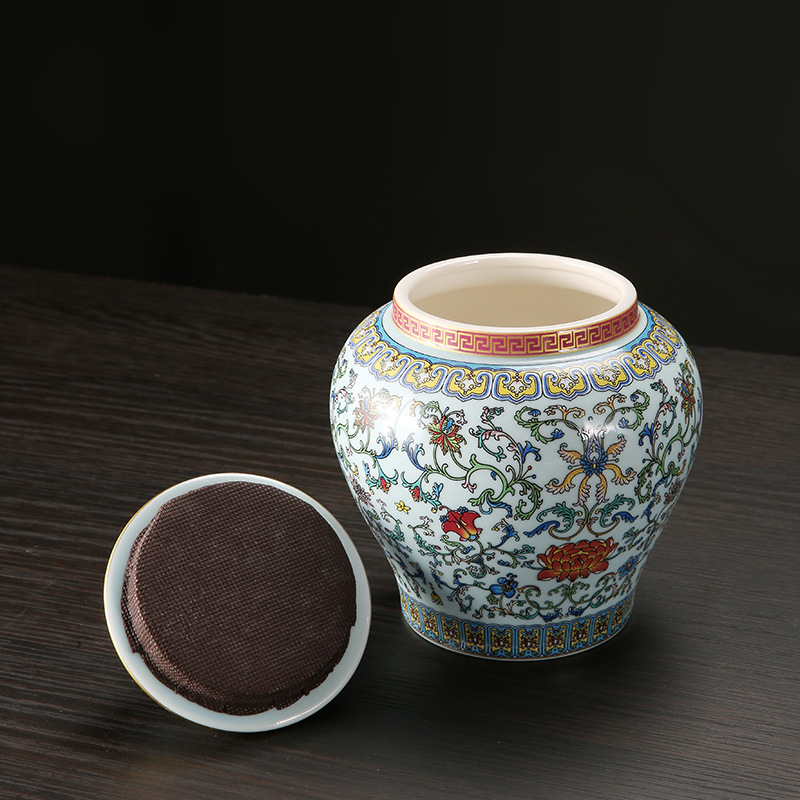 High-end enamel tea cans ceramic large black tea green tea moisture-proof sealed cans household storage cans half a pound