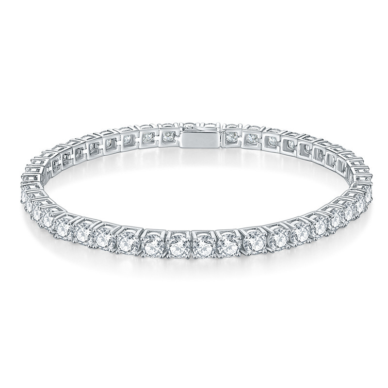 Cross-border Hot Sale Classic Four Claw 30 Minutes 50 Minutes 1 karat Full Circle D Color VVS Mosan Diamond 925 Silver Tennis Bracelet