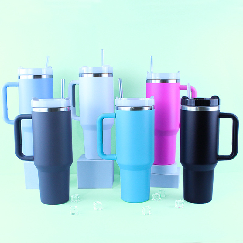 Nuevo acero inoxidable de segunda generación 40oz de gran capacidad taza de coche mango portátil taza de plástico spray coche helado taza transfronteriza