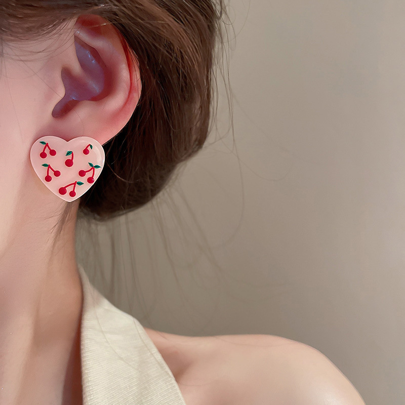 Sweet Fruit Heart Shape Flower Alloy Stoving Varnish Womenu0027S Earrings 1 Pair