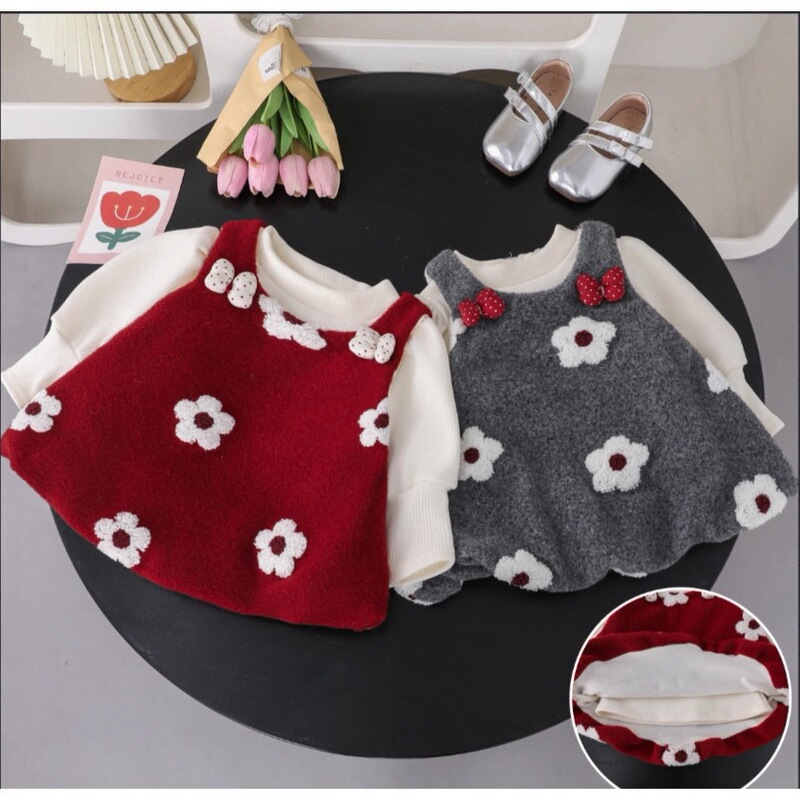 Girls' Velvet Dress Suit Autumn and Winter 2025 New Style Kidsren's Style Princess Dress Baby Thickeneded Vest Dress