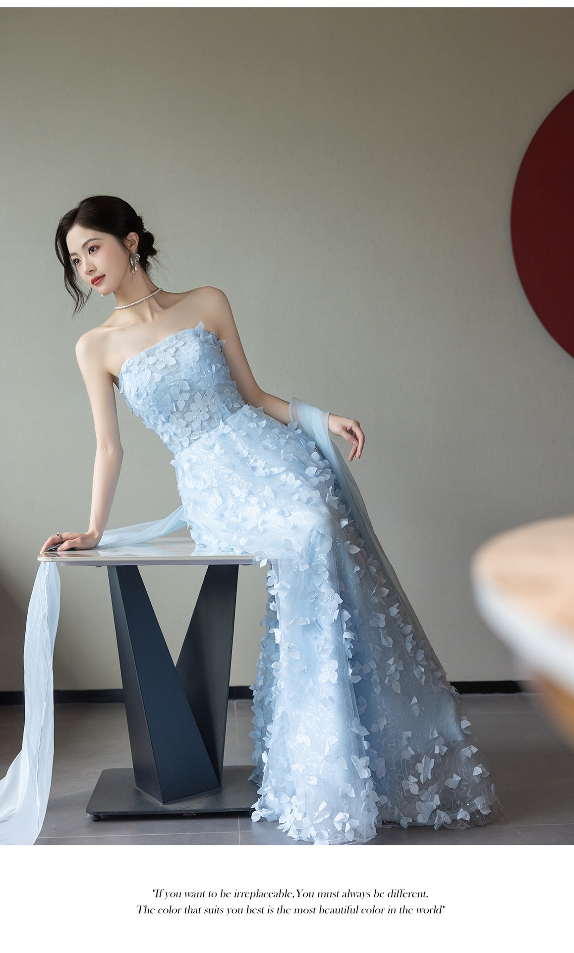 Đầm maxi nữ thắt eo dự tiệc cưới kiểu dáng thanh lịch — Xanh dương chi tiết 10