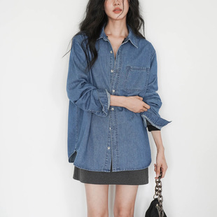 EIGHTMONTH Denim shirt coat women's 2025 new early autumn new long sleeve versatile cardigan top