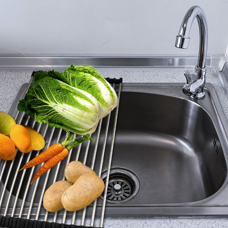 厨房不锈钢沥水架蔬果置物架滴水架可折叠多功能收纳沥干架