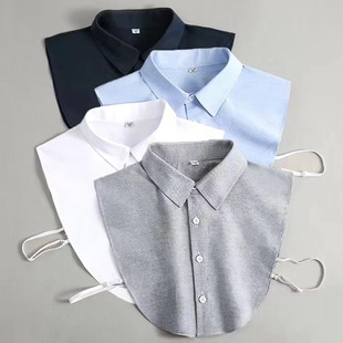 Summer spot adult shirt all-match independent packaging ruffled fine solid color shirt gray fake collar