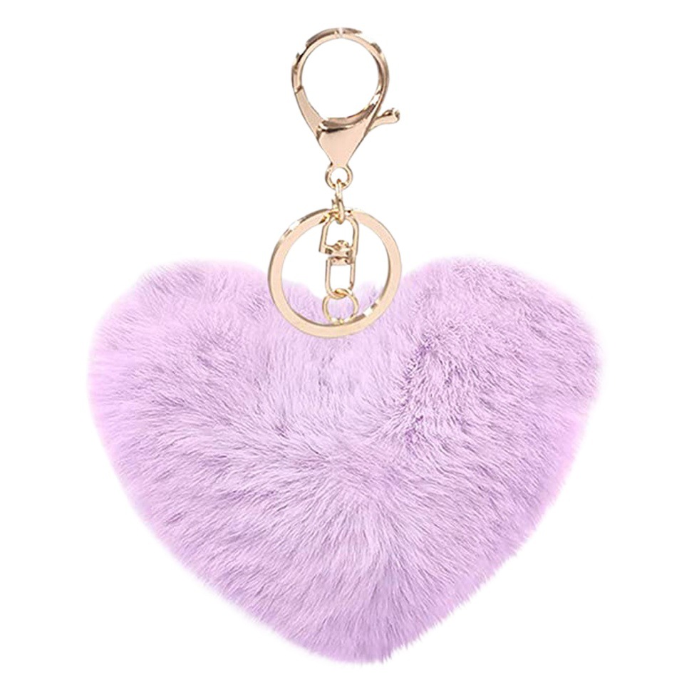 Llavero de corazón con bola de pelo para pareja