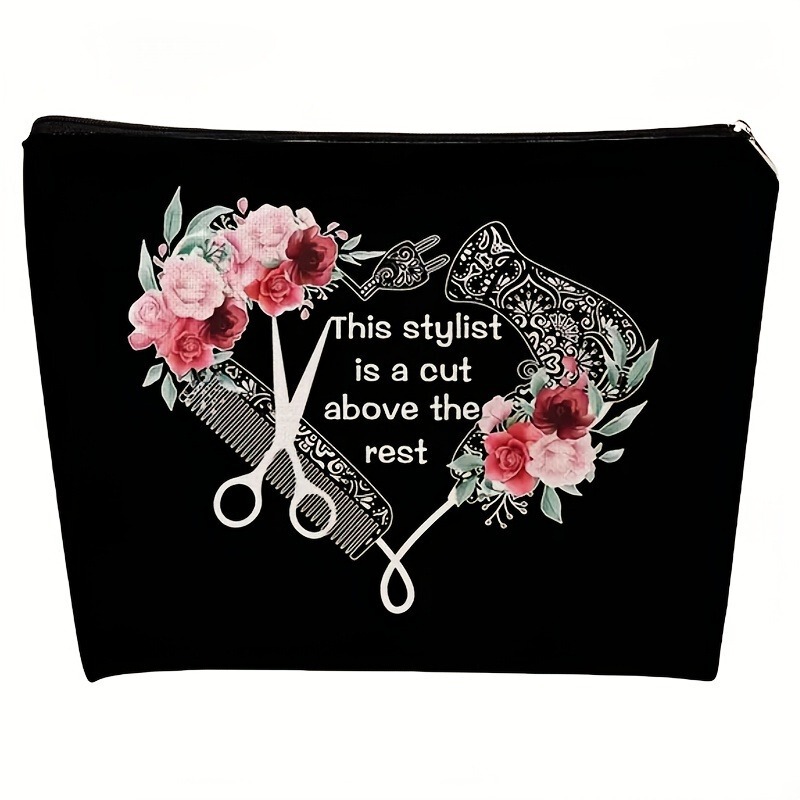 Unisex Large-Capacity Makeup Bag with Floral and Scissor Design - "This Stylist Is Better Than Others"