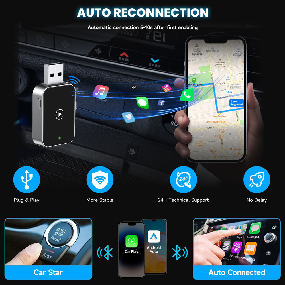 Cross-Border New Carplay Box Android Auto Two-In-One Car Wired to Wireless Adapter