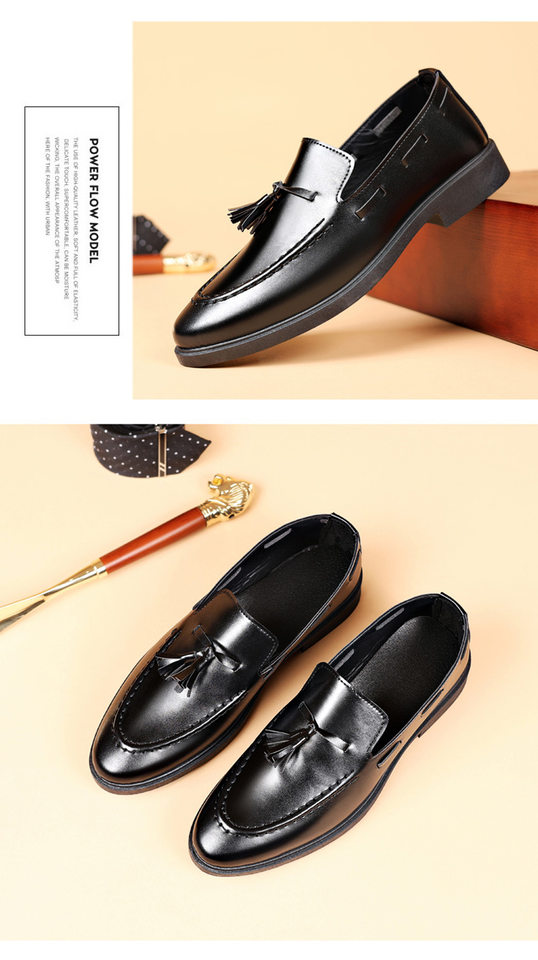 Giày lười nam da PU mũi túi da trang trí tua rua, gót thấp 1–3 cm, phong cách thanh lịch — X97 màu nâu, X97 màu đen chi tiết 21
