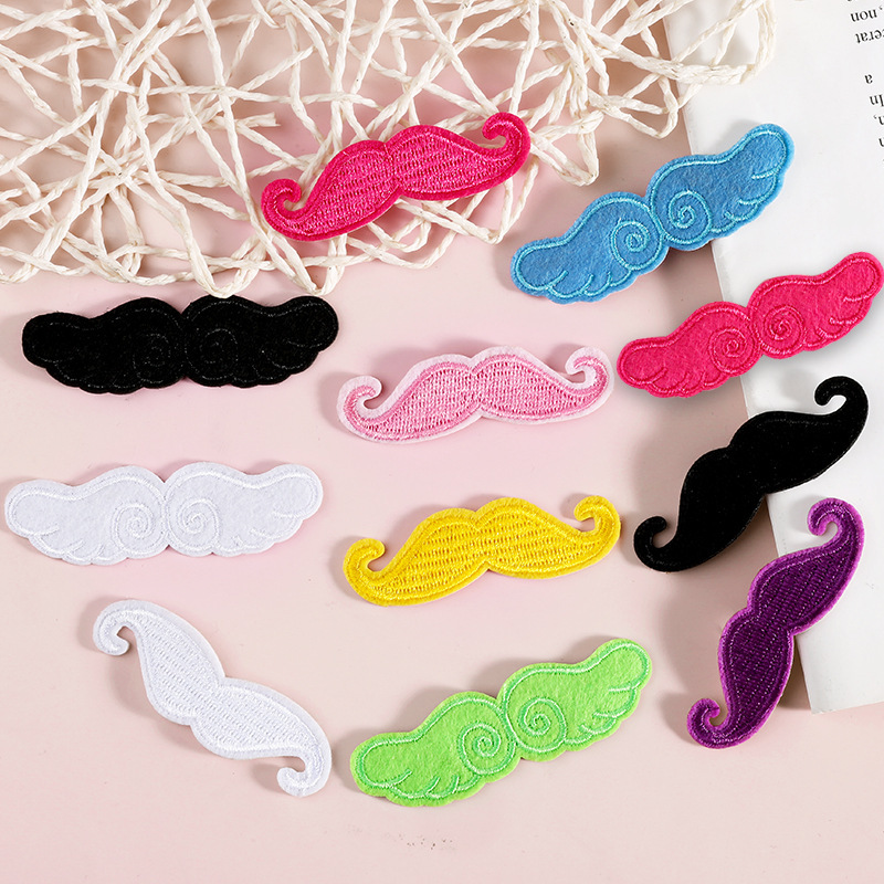 Cute moustache wings patch cloth stickers cartoon small size embroidered applique with adhesive can be ironed clothes decoration Cute moustache wings patch cloth stickers cartoon small size embroidered applique with adhesive can be ironed clothes decoration