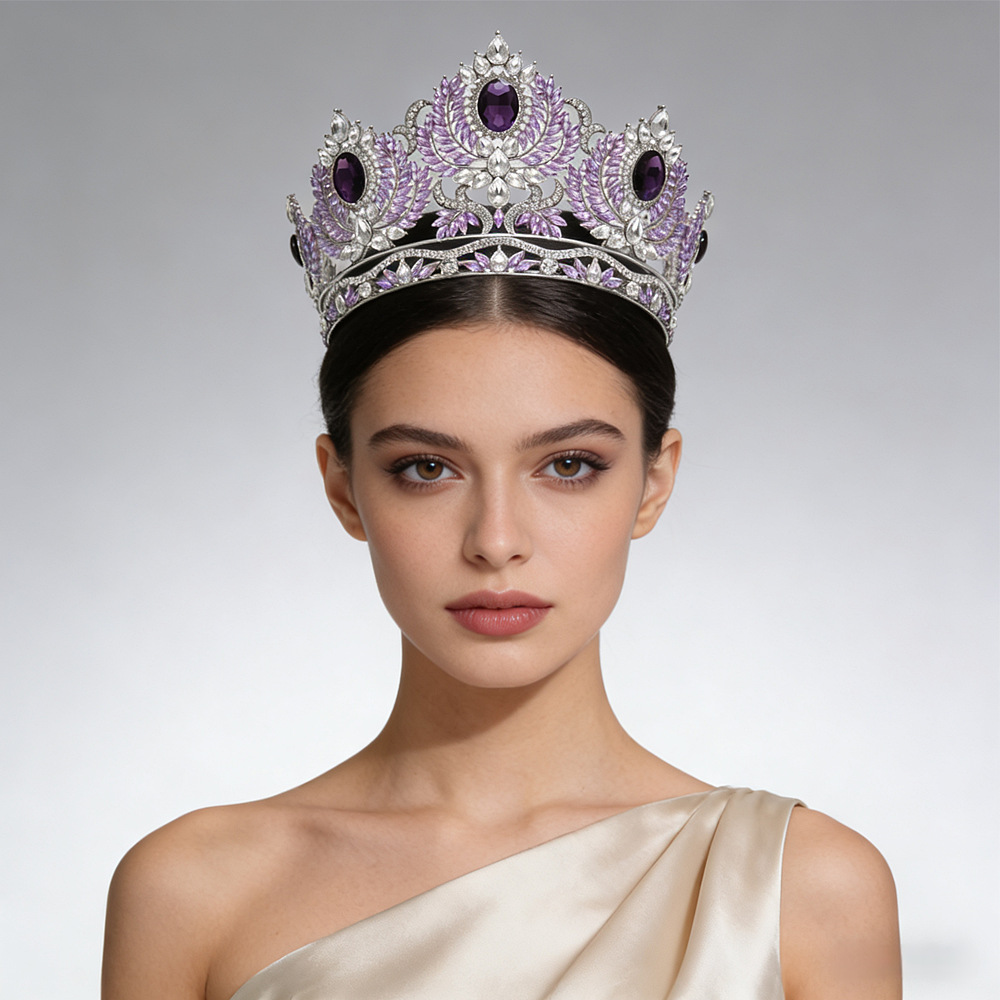 Europeo y americano de gran tamaño nupcial corona accesorios para el cabello corona barroca reina pasarela corona de gama alta corona completa image 5
