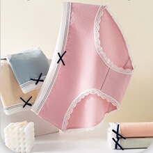 新款透气纯棉内裤女大码蕾丝中腰内裤日系甜美蝴蝶结少女内裤批发