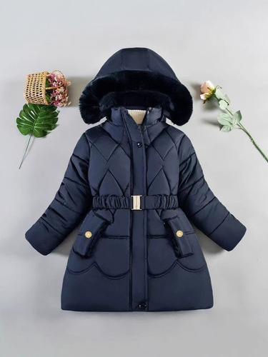 Girls 'winter coat, thick cotton coat, medium and long, waist and slimming, foreign trade, small and medium-sized children, cold protection