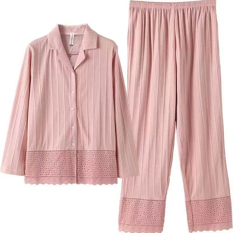 Pijamas 100% algodón de manga larga primavera y otoño ropa para el hogar Otoño e Invierno de las mujeres solapa nueva mamá suelta casual verano