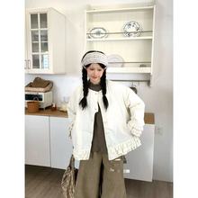 2025秋季新款女圆领日系棉衣棉服宽松ins外贸森系木耳边宽松显瘦